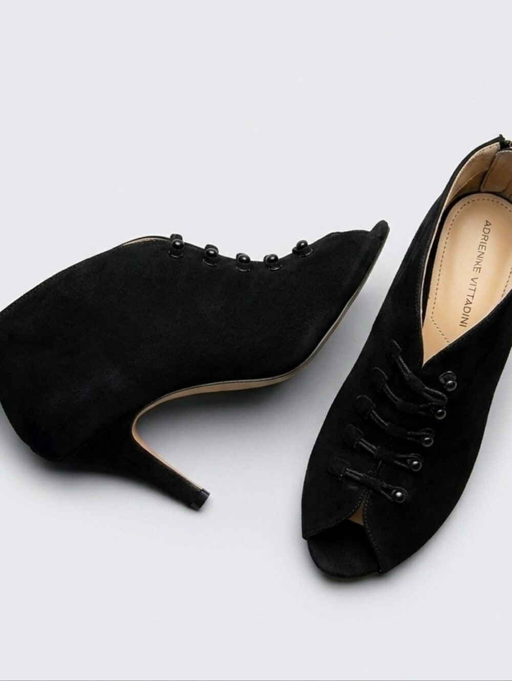 Adrienne Vittadini Black Suede Peep Toe Booties Kitten Heel Size 7.5